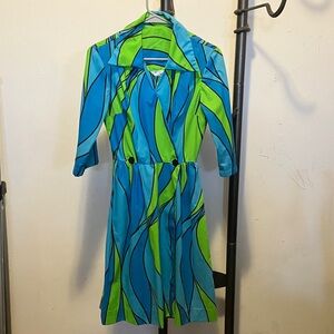 Vintage 60’s Blue and Green Women's Dress